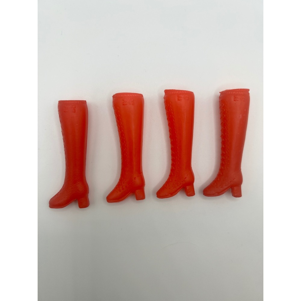 Vintage Set Of 2 MATTEL Barbie Red Plastic Tall Mod Era Boots‎ Hong Kong